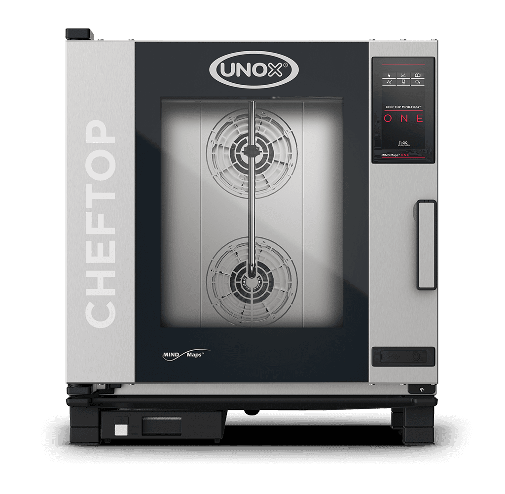 7 trays GN 1/1 Render of UNOX CHEFTOP MIND.Maps™ ONE commercial combi oven XJVC-0711-E1RM.