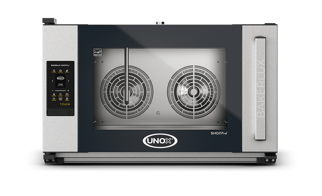 4 trays 18"x26" Render of UNOX BAKERLUX SHOP.Pro™ TOUCH commercial convection with humidity oven XAFR-04FS-ETRV.