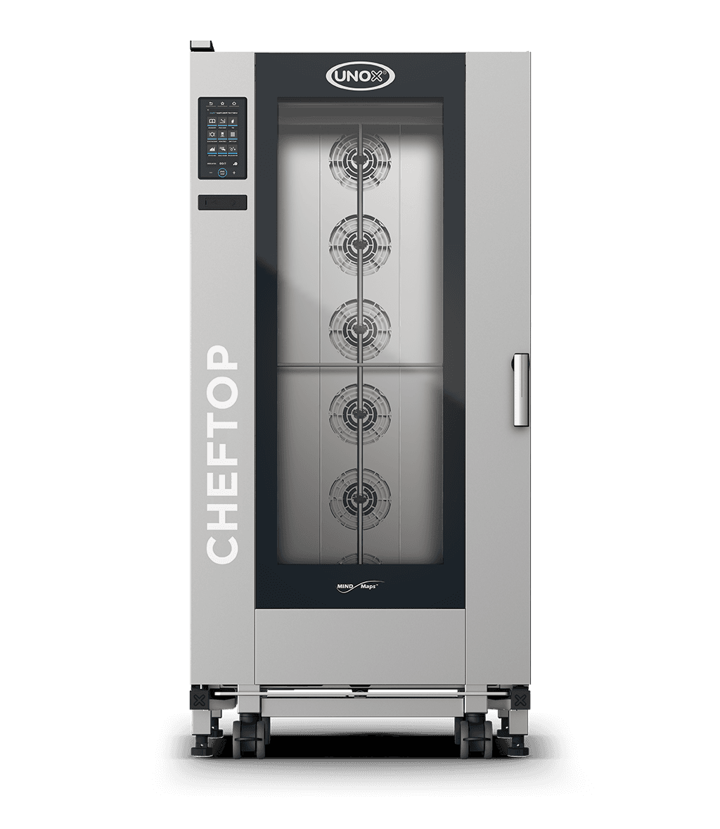 20 trays GN 2/1 Render of UNOX CHEFTOP MIND.Maps™ BIG PLUS commercial trolley combi oven XJVL-2021-DPRS.