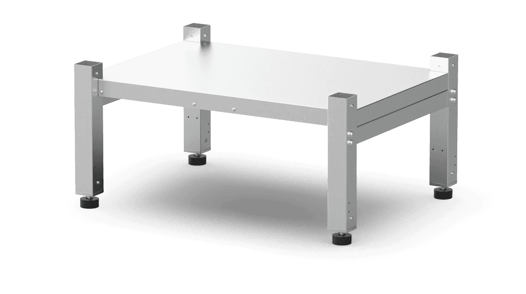 Unox Low stand for DOUBLE STACK solutions. It allows you to use SMART.Drain (bottom oven only) in a column of stacked ovens. XWVRCN-0011-L-PO.